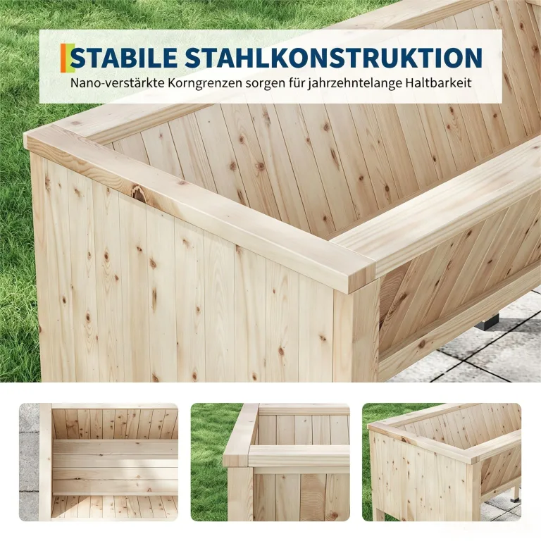 Garvee Hochbeet aus Holz, erhöhter Pflanzkasten-Ständer mit Beinen, Haken und Vliesstoff-Einlage, für Gemüseanbau auf kleinem Raum, Hinterhof, Terrasse, Balkon, Natur – Bild 4