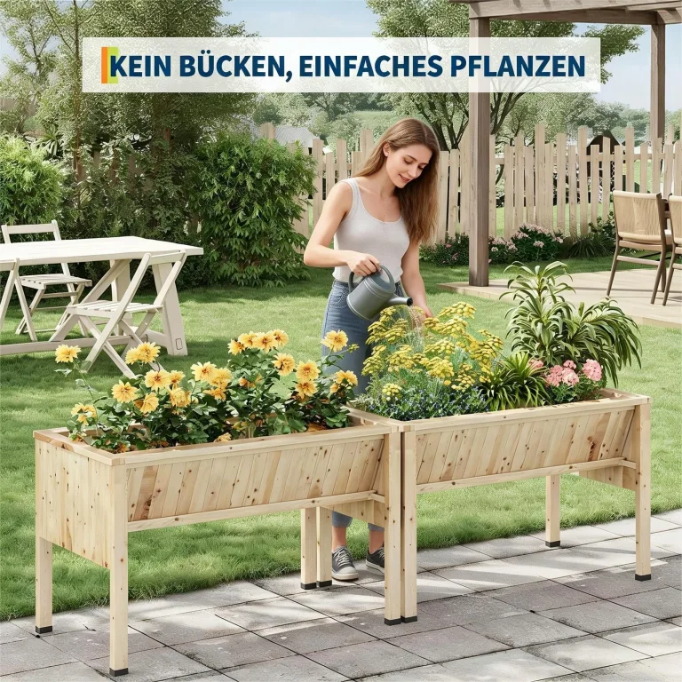 Garvee Hochbeet aus Holz, erhöhter Pflanzkasten-Ständer mit Beinen, Haken und Vliesstoff-Einlage, für Gemüseanbau auf kleinem Raum, Hinterhof, Terrasse, Balkon, Natur – Bild 5