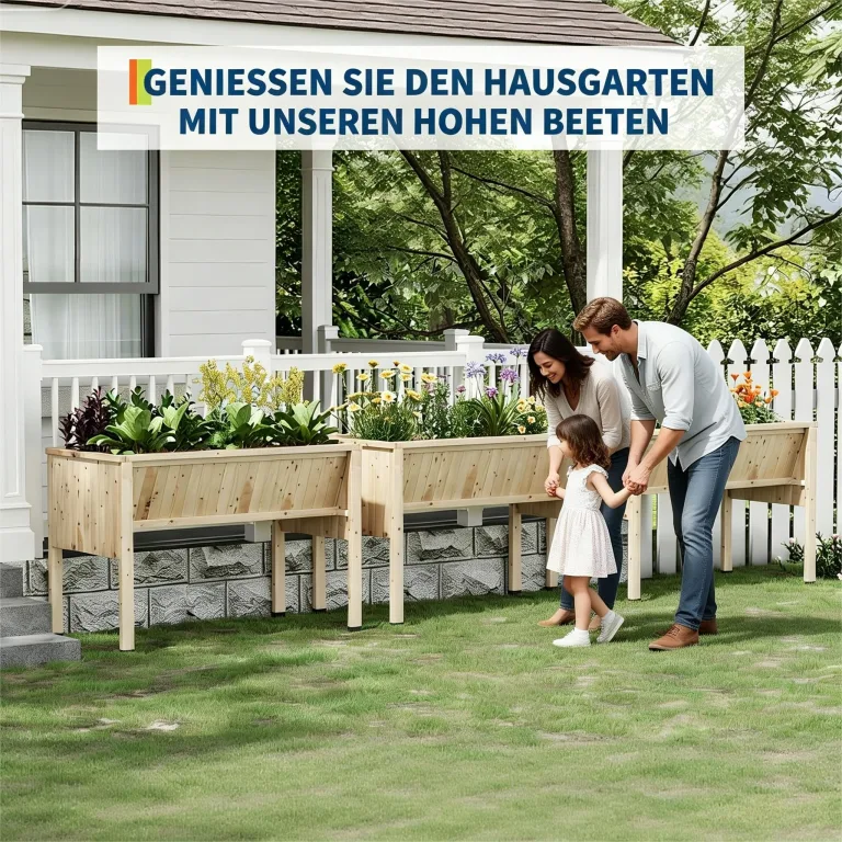 Garvee Hochbeet aus Holz, erhöhter Pflanzkasten-Ständer mit Beinen, Haken und Vliesstoff-Einlage, für Gemüseanbau auf kleinem Raum, Hinterhof, Terrasse, Balkon, Natur – Bild 6