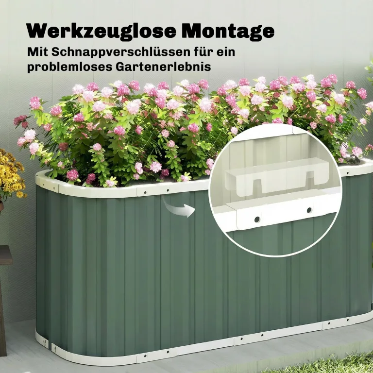 Outsunny Hochbeet Metall 136 x 53 x 61 cm Tief mit Schutzkanten, Pflanzenetiketten und Handschuhen, Kräuterbeet mit offenem Boden, Pflanzkasten Pflanzkübel, einfache Montage für Garten Balkon – Bild 4
