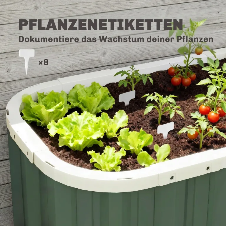 Outsunny Hochbeet Metall 136 x 53 x 61 cm Tief mit Schutzkanten, Pflanzenetiketten und Handschuhen, Kräuterbeet mit offenem Boden, Pflanzkasten Pflanzkübel, einfache Montage für Garten Balkon – Bild 6