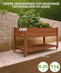 Garvee Hochbeet aus Holz, mit Rollen und Ablageboden, Pflanzkasten, Pflanztrog, Blumenkübel, Kräuterbeet, für Garten, Balkon und Terrasse, 122×61×76 cm, braun - Thumbnail 2
