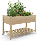 Garvee Hochbeet aus Holz, mit Rollen und Ablageboden, Pflanzkasten, Pflanztrog, Blumenkübel, Kräuterbeet, für Garten, Balkon und Terrasse, 122×61×76 cm, braun - Thumbnail 10