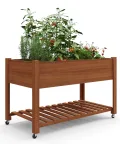 Garvee Hochbeet aus Holz, mit Rollen und Ablageboden, Pflanzkasten, Pflanztrog, Blumenkübel, Kräuterbeet, für Garten, Balkon und Terrasse, 122×61×76 cm, braun - Thumbnail 1