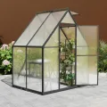LZQ Gewächshaus Aluminium mit Fundament 125x180x195cm Gartengewächshaus Treibhaus 4mm PC-Hohlkammerplatten Tomatenhaus mit Schiebetür Dachfenster Pflanzenhaus Wetterfest für Aufzucht Gemüse, 6x4 ft - Thumbnail 2
