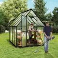 LZQ Gewächshaus Aluminium mit Fundament 230x180x195cm Gartengewächshaus Treibhaus 4mm PC-Hohlkammerplatten Tomatenhaus mit Schiebetür Dachfenster Pflanzenhaus Wetterfest für Aufzucht Gemüse, 6x8 ft - Thumbnail 2