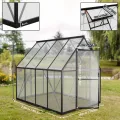 LZQ Gewächshaus Aluminium mit Fundament 230x180x195cm Gartengewächshaus Treibhaus 4mm PC-Hohlkammerplatten Tomatenhaus mit Schiebetür Dachfenster Pflanzenhaus Wetterfest für Aufzucht Gemüse, 6x8 ft - Thumbnail 3