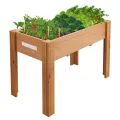 Garvee Hochbeet aus Holz, mit Rollen und Ablageboden, Pflanzkasten, Pflanztrog, Blumenkübel, Kräuterbeet, für Garten, Balkon und Terrasse, 122×61×76 cm, grau - Thumbnail 8