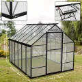 LZQ Gewächshaus Aluminium mit Fundament 310x250x205cm Gartengewächshaus Treibhaus 4mm PC-Hohlkammerplatten Tomatenhaus mit Schiebetür Dachfenster Pflanzenhaus Wetterfest für Aufzucht Gemüse, 8x10 ft - Thumbnail 3