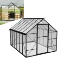 LZQ Gewächshaus Aluminium mit Fundament 310x250x205cm Gartengewächshaus Treibhaus 4mm PC-Hohlkammerplatten Tomatenhaus mit Schiebetür Dachfenster Pflanzenhaus Wetterfest für Aufzucht Gemüse, 8x10 ft - Thumbnail 1