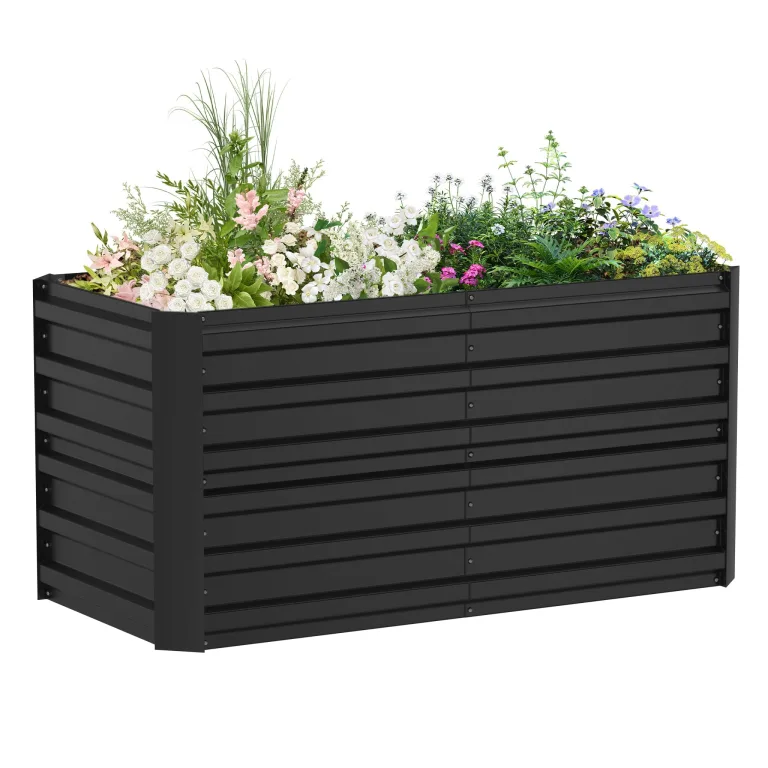 LZQ Hochbeet Metall 180x90x58cm M für Garten Verzinktes Gemüsebeet Pflanzkasten Pflanzenbeet Kräuterbeet aus Rostfreiem Stahl Frühbeet Hochbeete für Gemüse Blumen Kräuter, Rechteckigl Schwarz 975L – Bild 1