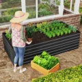 LZQ Hochbeet Metall 180x90x58cm M für Garten Verzinktes Gemüsebeet Pflanzkasten Pflanzenbeet Kräuterbeet aus Rostfreiem Stahl Frühbeet Hochbeete für Gemüse Blumen Kräuter, Rechteckigl Schwarz 975L - Thumbnail 2