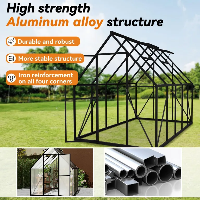 LZQ Gewächshaus Aluminium mit Fundament 280x180x195cm Gartengewächshaus Treibhaus 4mm PC-Hohlkammerplatten Tomatenhaus mit Schiebetür Dachfenster Pflanzenhaus Wetterfest für Aufzucht Gemüse, 6x10 ft – Bild 6