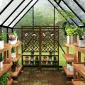 LZQ Gewächshaus Aluminium mit Fundament 280x180x195cm Gartengewächshaus Treibhaus 4mm PC-Hohlkammerplatten Tomatenhaus mit Schiebetür Dachfenster Pflanzenhaus Wetterfest für Aufzucht Gemüse, 6x10 ft - Thumbnail 9