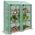 Outsunny Gewächshaus mit Regalen und Doppeltüren, winterfestes Foliengewächshaus aus Stahl mit Pultdach, Treibhaus für Tomaten, Gemüse, Blumen, 143 x 46 x 151cm, Tomatenhaus Grün - Thumbnail 1