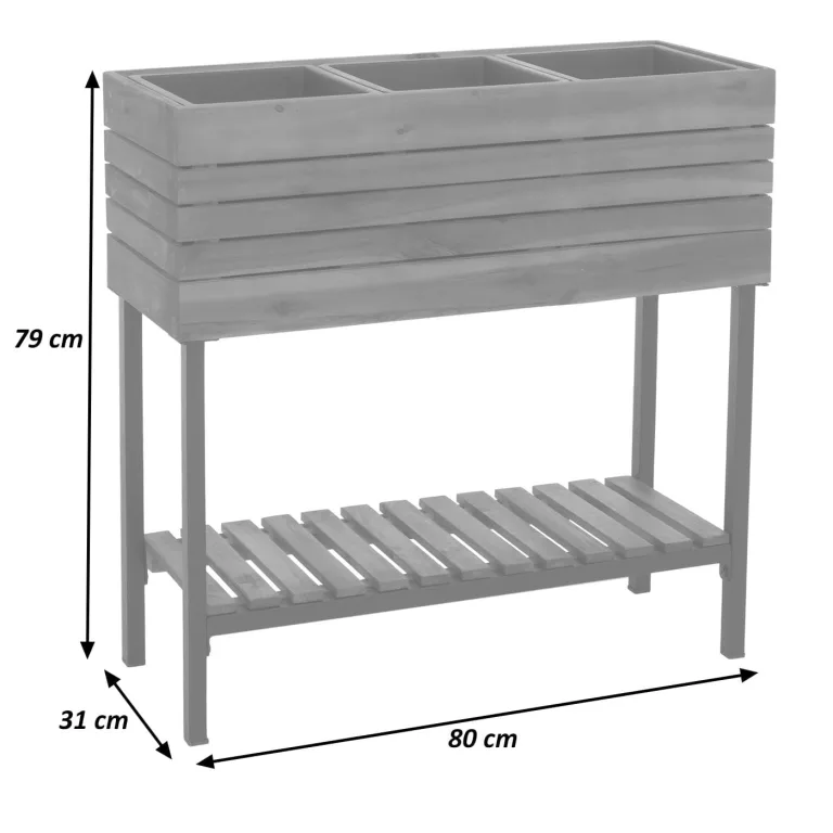 Hochbeet HWC-P84, Pflanzbeet Blumen-/Pflanzkasten Pflanzkübel, Ablage Outdoor Akazie Holz FSC® 79x80x31cm - Hellbraun – Bild 3