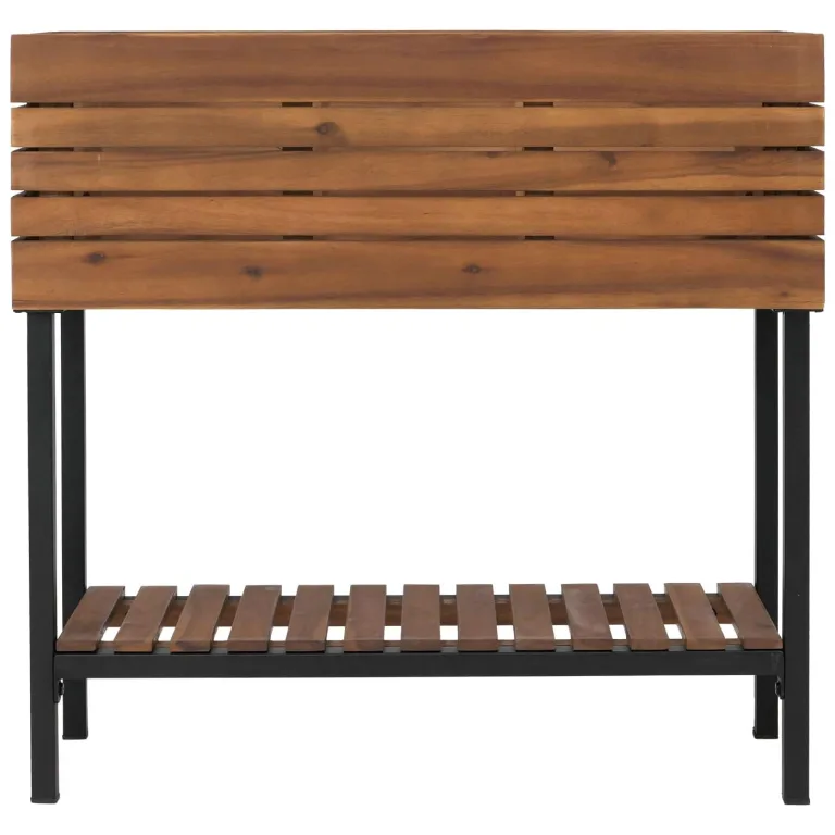 Hochbeet HWC-P84, Pflanzbeet Blumen-/Pflanzkasten Pflanzkübel, Ablage Outdoor Akazie Holz FSC® 79x80x31cm - Hellbraun – Bild 8