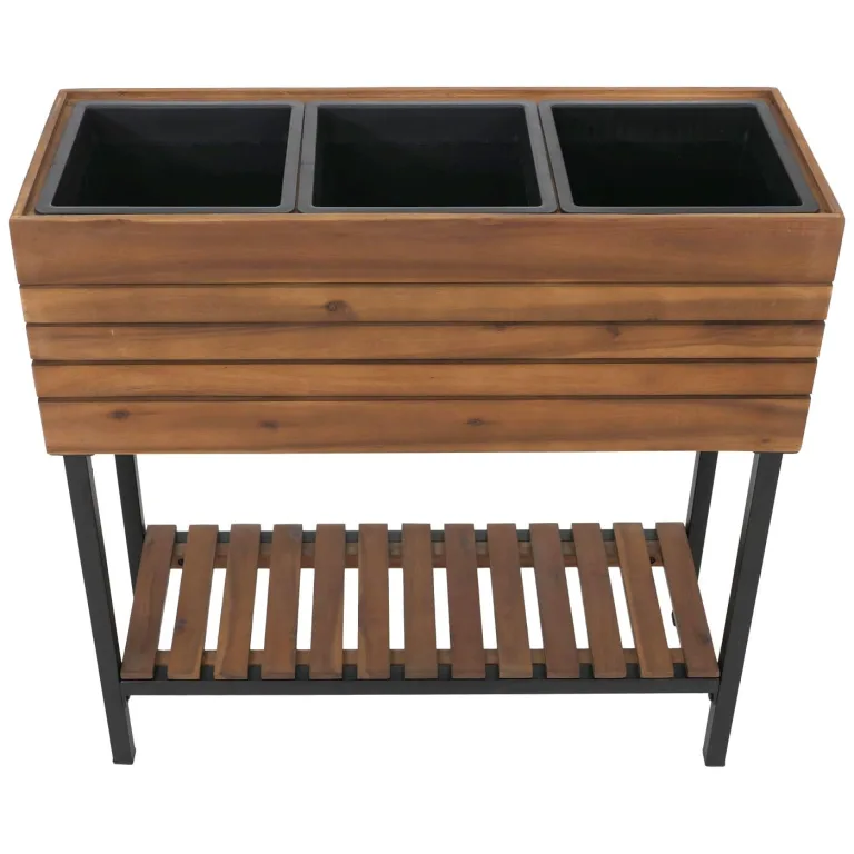 Hochbeet HWC-P84, Pflanzbeet Blumen-/Pflanzkasten Pflanzkübel, Ablage Outdoor Akazie Holz FSC® 79x80x31cm - Hellbraun – Bild 9