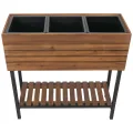 Hochbeet HWC-P84, Pflanzbeet Blumen-/Pflanzkasten Pflanzkübel, Ablage Outdoor Akazie Holz FSC® 79x80x31cm - Hellbraun - Thumbnail 9