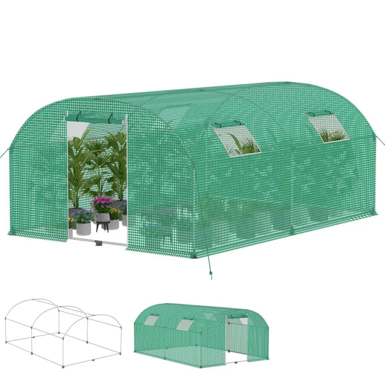 Aufun Gewächshaus Foliengewächshaus Stabil 3x4x2 m mit 4 Fenster mit Moskitonetz & Tür | Gartentunnel mit Rahmen aus verzinktem Stahl | Tomatengewächshaus, Folienzelt, Pflanzenzelt für Garten – Bild 1