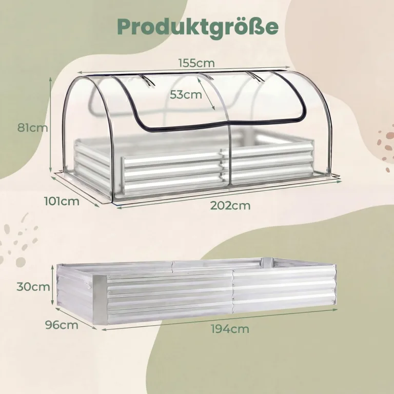 GOPLUS 3 in 1 Hochbeet mit Gewächshaus, Pflanzkasten mit abnehmbarem PVC-Abdeckung & 2 Fenstern, Blumenbeet Metall mit offener Boden, Outdoor Frühbeet für Gemüse, Kräuter & Blumen, 202 x 101 x 81 cm – Bild 3