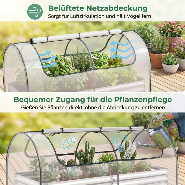 GOPLUS 3 in 1 Hochbeet mit Gewächshaus, Pflanzkasten mit abnehmbarem PVC-Abdeckung & 2 Fenstern, Blumenbeet Metall mit offener Boden, Outdoor Frühbeet für Gemüse, Kräuter & Blumen, 202 x 101 x 81 cm – Bild 4