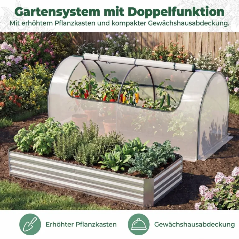GOPLUS 3 in 1 Hochbeet mit Gewächshaus, Pflanzkasten mit abnehmbarem PVC-Abdeckung & 2 Fenstern, Blumenbeet Metall mit offener Boden, Outdoor Frühbeet für Gemüse, Kräuter & Blumen, 202 x 101 x 81 cm – Bild 6