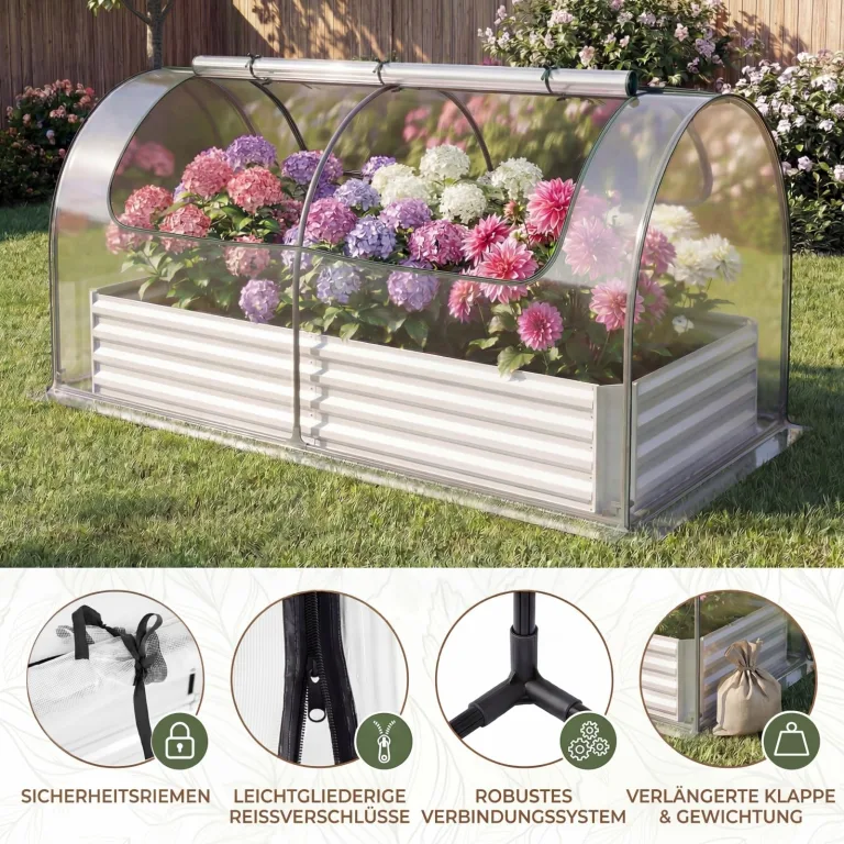 GOPLUS 3 in 1 Hochbeet mit Gewächshaus, Pflanzkasten mit abnehmbarem PVC-Abdeckung & 2 Fenstern, Blumenbeet Metall mit offener Boden, Outdoor Frühbeet für Gemüse, Kräuter & Blumen, 202 x 101 x 81 cm – Bild 8