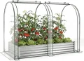 GOPLUS 3 in 1 Hochbeet mit Gewächshaus, Foliengewächshaus mit transparenter PVC-Abdeckung & 2 Fenstern, Gartenbeet Metall, Pflanzbeet Treibhaus Tomatenhaus für Garten, Balkon, 180x100x145 cm (Schwarz) - Thumbnail 4