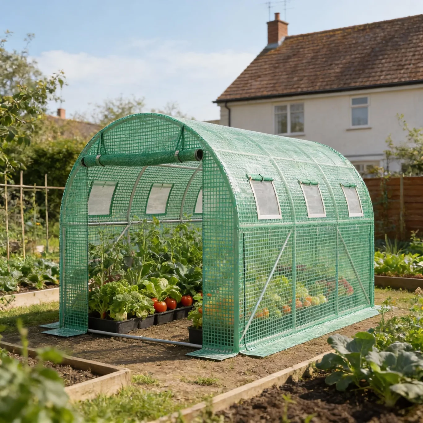 SUBTLETY Gewächshaus 3×2×2 m Foliengewächshaus Belüftung Tomatengewächshaus mit Fenstern & Reißverschlusstürenk, Folientunnel aus Verzinktem Stahlrahmen Frostschutz für Gartenpflanzen, Grün - Bild 1