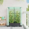 HUAKEHOM Hochbeet mit Gewächshaus-Aufsatz Pflanzbeet mit Eisenrohr-Rahmen Gemüsebeet für Garten Terrasse Balkon Pflanzkasten Frühbeet Rattan-Optik 80x40x123 cm - Thumbnail 3