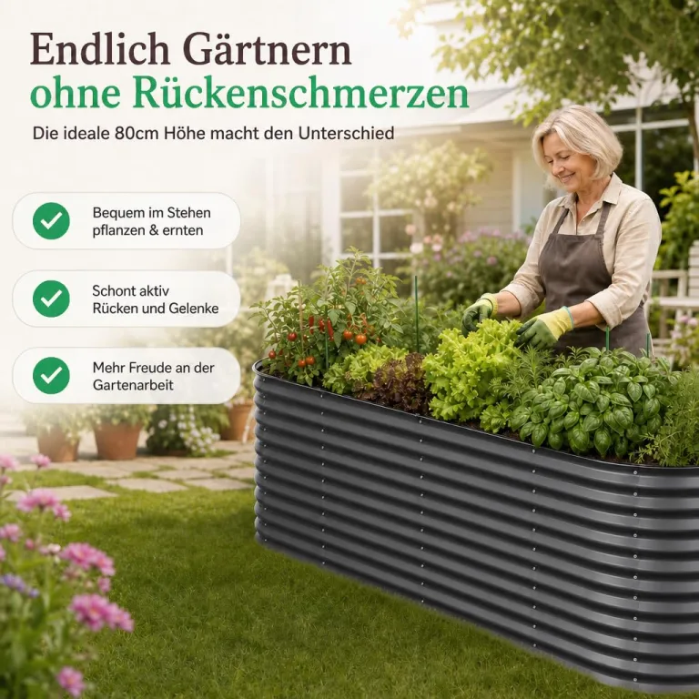 Hochbeet Metall 240x80x80 cm, verzinkter Stahl, wetterfest, oval mit abgerundeten Ecken, inkl. MontageSet, Handschuhe und Nagetierschutz (Anthrazit, 240 x 80 x 80 cm) – Bild 3
