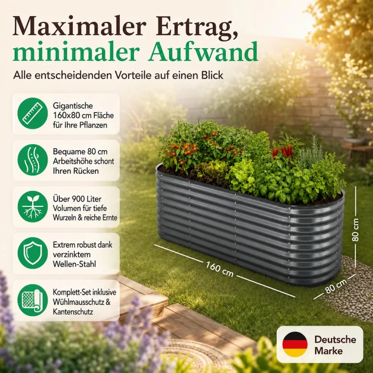 Hochbeet Metall 160x80x80, verzinkter Stahl, wetterfest, oval mit abgerundeten Ecken, inkl. MontageSet, Handschuhe und Nagetierschutz (Anthrazit, 160 x 80 x 80 cm) – Bild 2