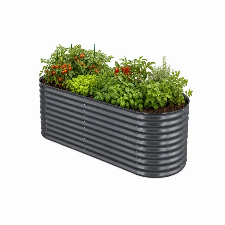 Hochbeet Metall 160x80x80, verzinkter Stahl, wetterfest, oval mit abgerundeten Ecken, inkl. MontageSet, Handschuhe und Nagetierschutz (Anthrazit, 160 x 80 x 80 cm) – Bild 1