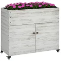 Outsunny Hochbeet aus Holz mit Schrankfach, Kräuterbeet mit Rollen, Pflanzkasten und Blumenkasten mit Vliesstoff für Balkon, Garten, 110 x 50 x 95 cm, Weiß - Thumbnail 1