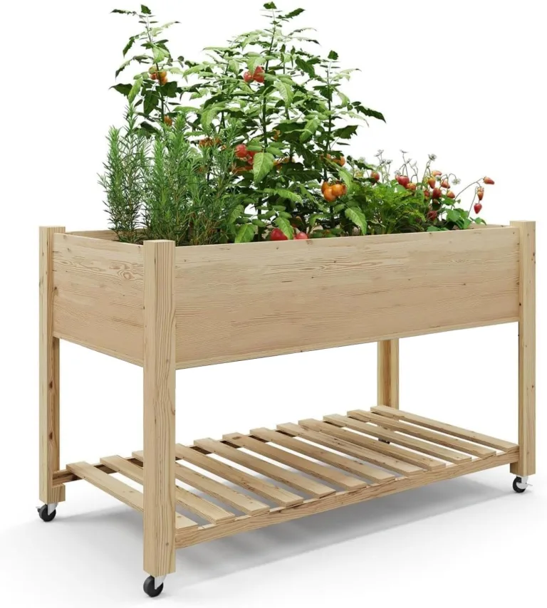 Garvee Holz-Pflanzkasten mit Rankgitter, erhöhtes Hochbeet mit Rollen und Feststellbremsen, Drainagelöchern, Vertikalgitter, für Terrasse, Balkon und Innenbereich, braun, 2er-Pack – Bild 9