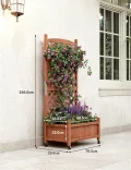 Garvee Holz-Pflanzkasten mit Rankgitter, erhöhtes Hochbeet mit Rollen und Feststellbremsen, Drainagelöchern, Vertikalgitter, für Terrasse, Balkon und Innenbereich, braun, 2er-Pack - Thumbnail 2