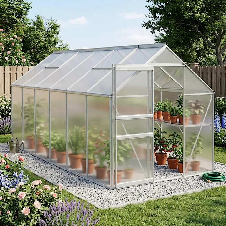 ESTEXO Aluminium Gewächshaus Treibhaus ohne oder inkl. Fundament Tomatenhaus Pflanzhaus mit Hohlkammerstegplatten (370x190x195 cm) – Bild 2