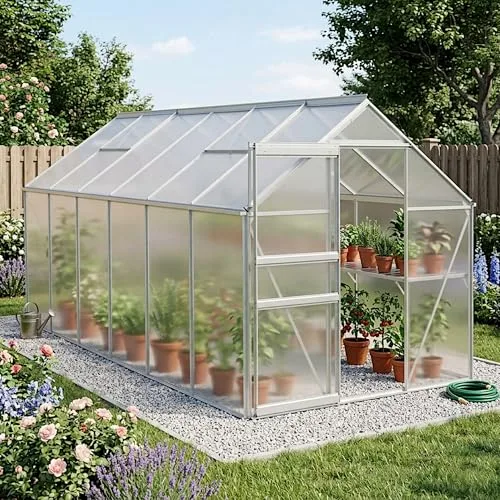 ESTEXO Aluminium Gewächshaus Treibhaus ohne oder inkl. Fundament Tomatenhaus Pflanzhaus mit Hohlkammerstegplatten (370x190x195 cm) – Bild 5