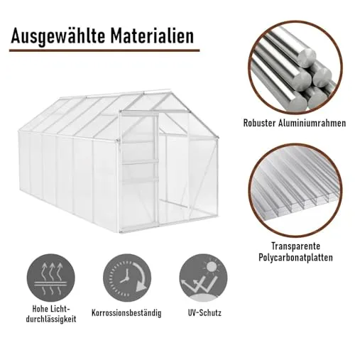 ESTEXO Aluminium Gewächshaus Treibhaus ohne oder inkl. Fundament Tomatenhaus Pflanzhaus mit Hohlkammerstegplatten (370x190x195 cm) – Bild 6