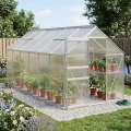 ESTEXO Aluminium Gewächshaus Treibhaus ohne oder inkl. Fundament Tomatenhaus Pflanzhaus mit Hohlkammerstegplatten (370x190x195 cm) - Thumbnail 5