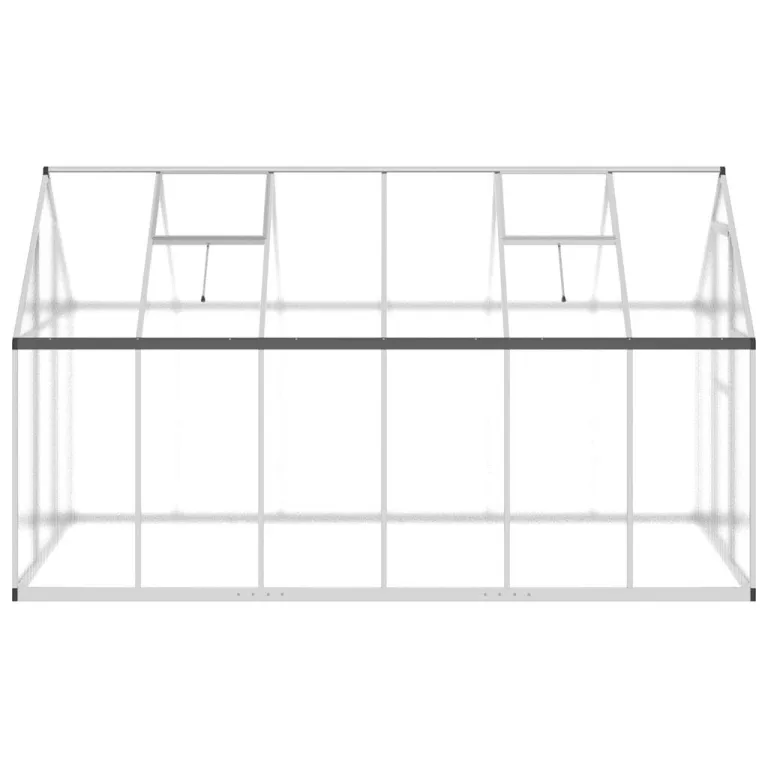Aluminium Gewächshaus mit Polycarbonatplatten und Fundamentrahmen Silber 334x169x195cm, begehbare Anbaufläche mit Flügeltür und 5-Fach verstellbarem Lüftungsfenster – Bild 4