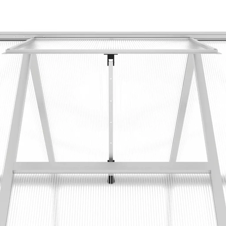 Aluminium Gewächshaus mit Polycarbonatplatten und Fundamentrahmen Silber 334x169x195cm, begehbare Anbaufläche mit Flügeltür und 5-Fach verstellbarem Lüftungsfenster – Bild 9