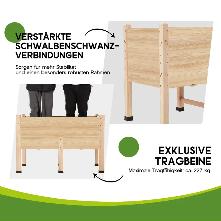 LUXOAK 119x81x57 cm Holz Hochbeet mit Beinen, extra tief 40 cm Pflanztiefe, Hochbeet für Gemüse, Kräuter und Blumen, Pflanzkasten für Balkon, Terrasse und Garten, einfache Montage – Bild 4