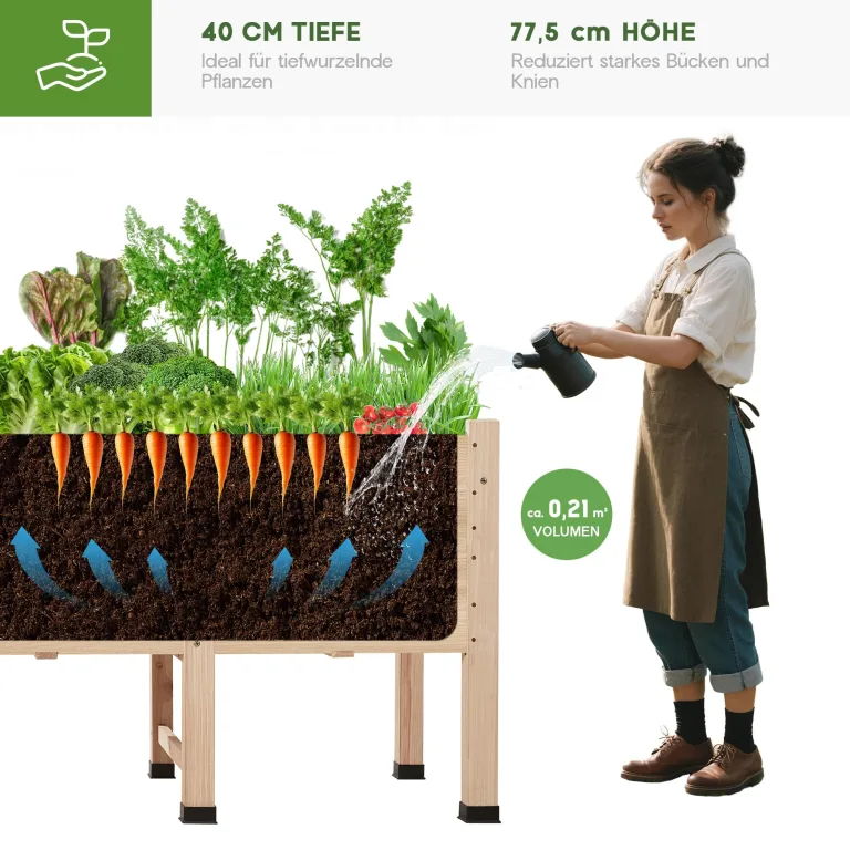 LUXOAK 119x81x57 cm Holz Hochbeet mit Beinen, extra tief 40 cm Pflanztiefe, Hochbeet für Gemüse, Kräuter und Blumen, Pflanzkasten für Balkon, Terrasse und Garten, einfache Montage – Bild 7