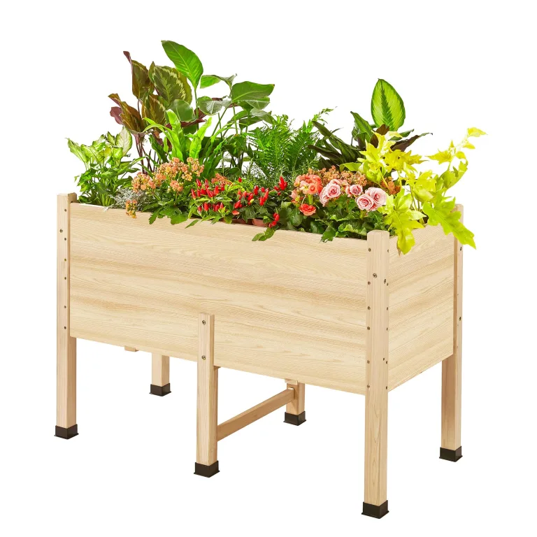 LUXOAK 119x81x57 cm Holz Hochbeet mit Beinen, extra tief 40 cm Pflanztiefe, Hochbeet für Gemüse, Kräuter und Blumen, Pflanzkasten für Balkon, Terrasse und Garten, einfache Montage – Bild 8