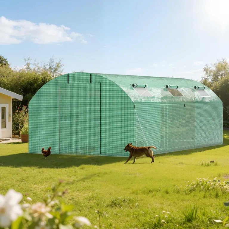 Stabil Foliengewächshaus 300x600x200CM 140g/㎡ mit Tür & 6 Fenstern,Foliengewächshäuser Pflanzenhaus Verzinktem Stahl PE,Gewächshaus Folientunnel für Pflanzenschutz Grün – Bild 7