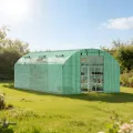 Foliengewächshaus 300x800x200CM PE Plane 140g/m²,Foliengewächshäuser mit Erdanker & Seilen,Gartenhäuschen für Garten Pflanzen Grün - Thumbnail 8