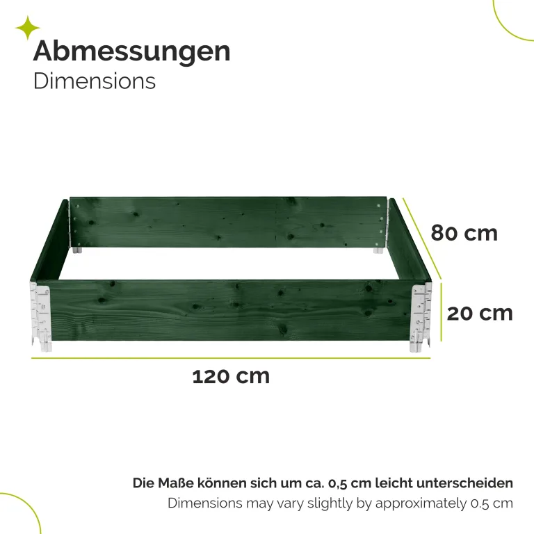 Garronda Hochbeete für Garten Palettenrahmen 120x80x20 cm Hochbeet Holz 1 Stück steckbar stapelbar faltbar für Pflanzen Blumen Kräuter Obst und Gemüse Grün GD-0075 – Bild 2