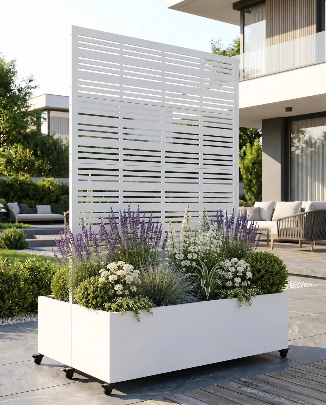Hochbeet mit Sichtschutz, Metall Pflanzkasten mit Rankgitter und Rollen, freistehender Pflanzkübel 33cm tief, wetterfest für Blumen und Kletterpflanzen - Ideal für Garten, Balkon und Terrasse - Bild 1